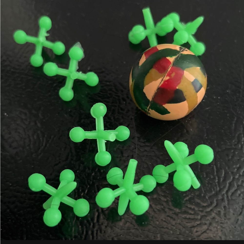 Jacks Game, 3 Sets, Each Set with 10 Plastic Jacks and 1 Marbleized Rubber Ball